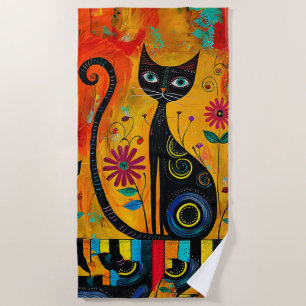 Whimsical Cat Beach Towel