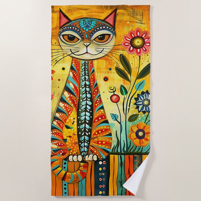 Whimsical Cat Beach Towel (Front)