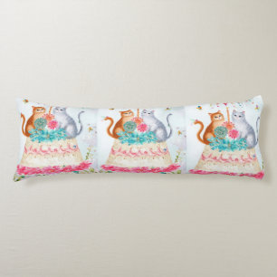 Whimsical Cat Birthday Celebration Body Cushion
