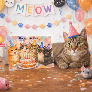 Whimsical Cat Birthday Cute Party Cats Kids Card