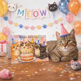 Whimsical Cat Birthday Cute Party Cats Kids Card