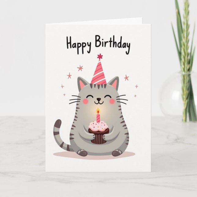 Whimsical Cat Cupcake Card (Front)