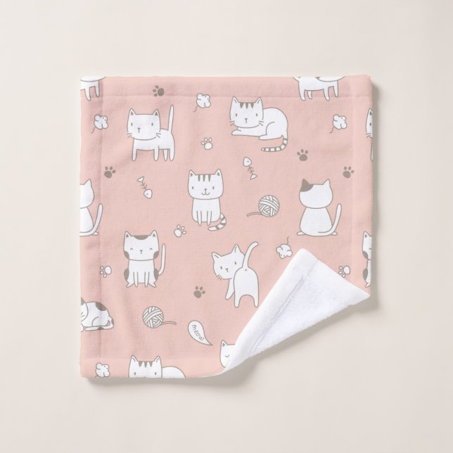 Whimsical Cat Doodles Bath Towel Set (Wash Cloth)