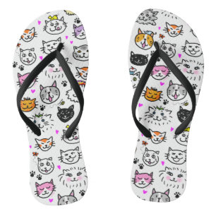 Whimsical Cat Faces Pattern Jandals