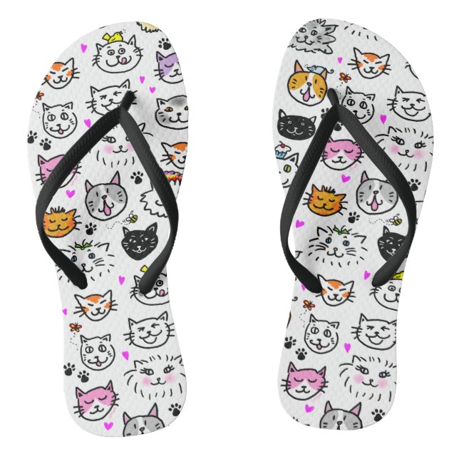Whimsical Cat Faces Pattern Jandals (Footbed)