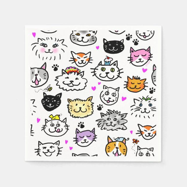 Whimsical Cat Faces Pattern Napkin (Front)
