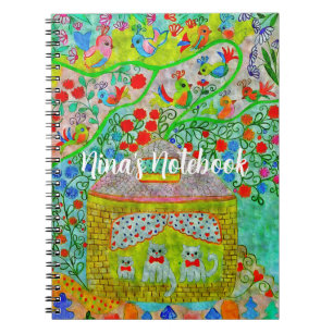 "Whimsical Cat Family & Enchanted Garden Notebook