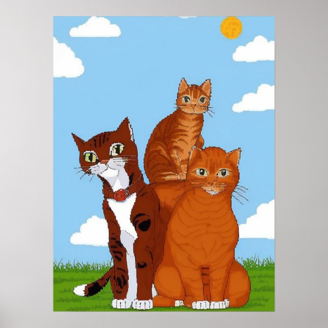 Whimsical Cat Family Poster - Printable Wall Art (Front)