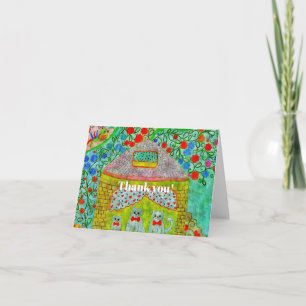 Whimsical Cat Family Storybook Birthday Thank You  Card