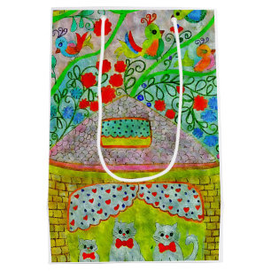 Whimsical Cat Family & Storybook Cottage Medium Gift Bag