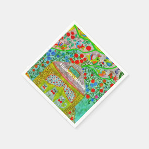 Whimsical Cat Family & Storybook Cottage Party  Napkin