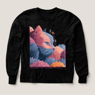 Whimsical Cat Floral Tee for Girls 