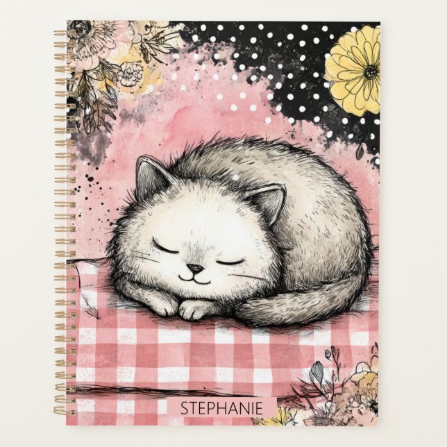 Whimsical Cat Floral Watercolor Art Planner (Front)
