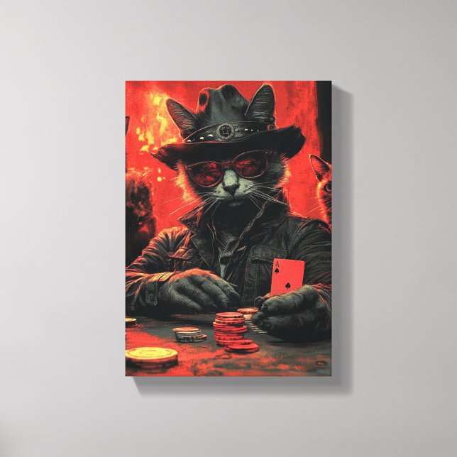Whimsical Cat Gambler - Playful Feline Artwork Canvas Print (Front)