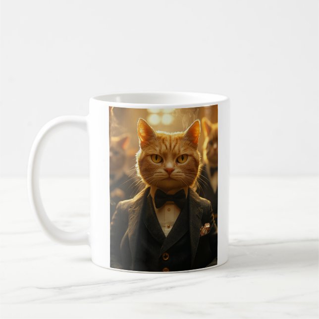 Whimsical Cat Gambler - Playful Feline Artwork Coffee Mug (Left)