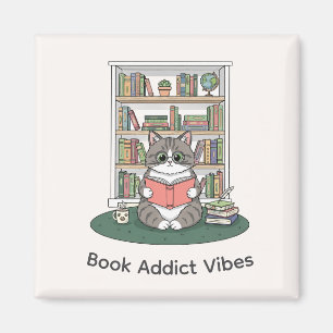 Whimsical Cat Glasses Reading Bookshelf Cute Decor Magnet