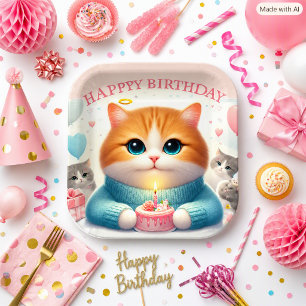 Whimsical Cat Happy Birthday Party  Paper Plate