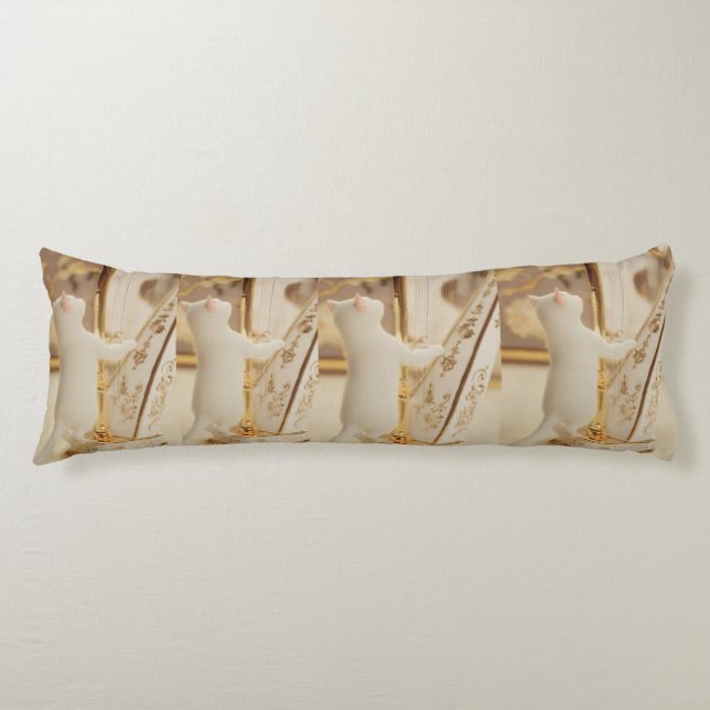 Whimsical Cat Harpist Body Pillow (Front)