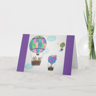 Whimsical Cat In A Hot Air Balloon Card