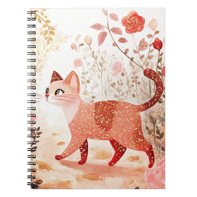 Whimsical. Cat in a rose garden. Notebook (Front)