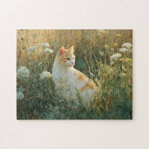 Whimsical Cat in a Wildflower Field Jigsaw Puzzle