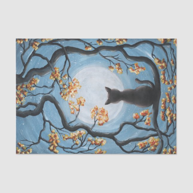 Whimsical Cat in Tree Full Moon Painting Tissue Paper (Front)