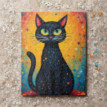Whimsical Cat  Jigsaw Puzzle<br><div class="desc">This captivating jigsaw puzzle features a charming black cat with mesmerizing green eyes that seem to gleam with curiosity and playfulness. Its pink nose and delicate whiskers add a delightful touch, while the intricate patterns on its fur create an artistic appeal. The backdrop bursts with energy and vibrancy, showcasing an...</div>