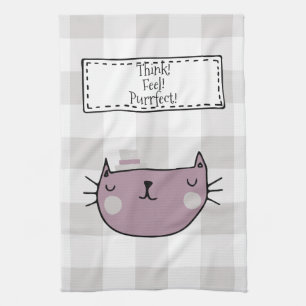 Whimsical Cat Lover's Purrfect Buffalo Plaid Tea Towel