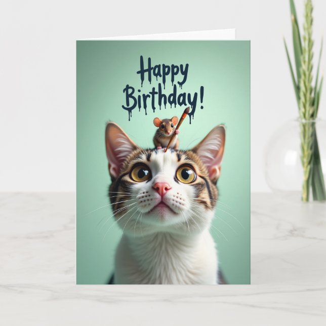 Whimsical Cat Mouse Card (Front)