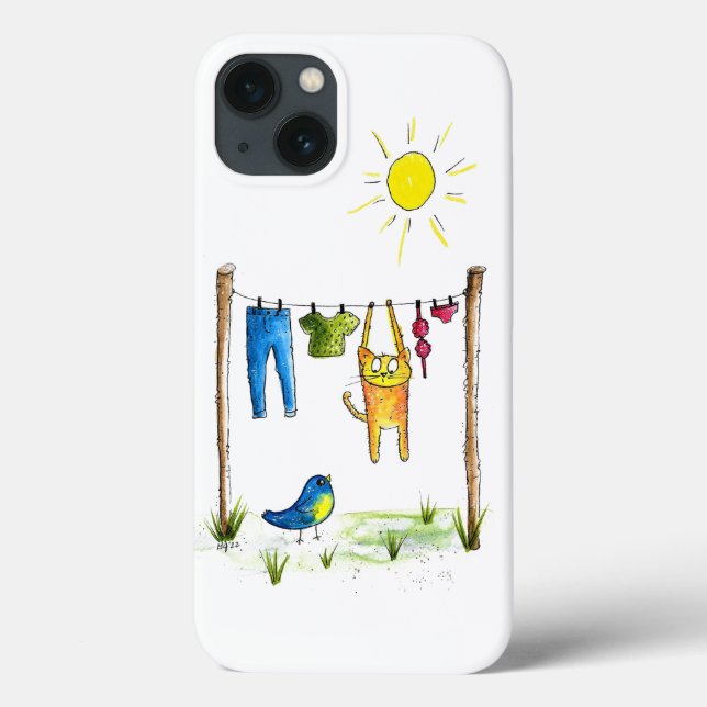 Whimsical Cat on a Clothesline Case-Mate iPhone Case (Back)