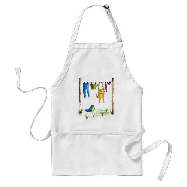 Whimsical Cat on a Clothesline Standard Apron (Front)