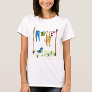 Whimsical Cat on a Clothesline T-Shirt