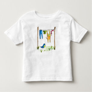 Whimsical Cat on a Clothesline Toddler T-Shirt