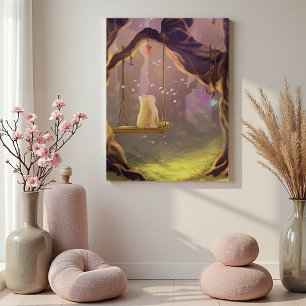 Whimsical Cat on a Swing Canvas Print