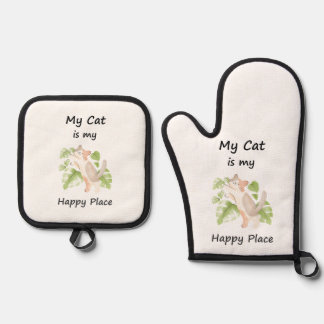 Whimsical Cat Oven Mitt & Pot Holder Set