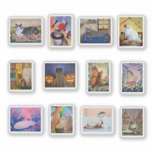 Whimsical Cat Paintings Portraits Sticker Sheet