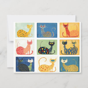 Whimsical Cat Parade Postcard