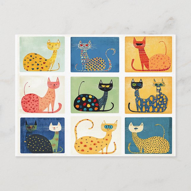 Whimsical Cat Parade Postcard (Front)