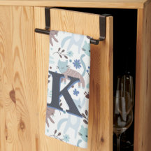 Whimsical Cat Pattern, Blue Grey Monogram