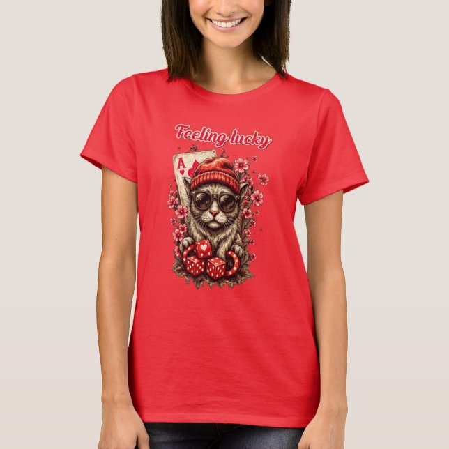 Whimsical Cat Poker Celebration T-Shirt (Front)