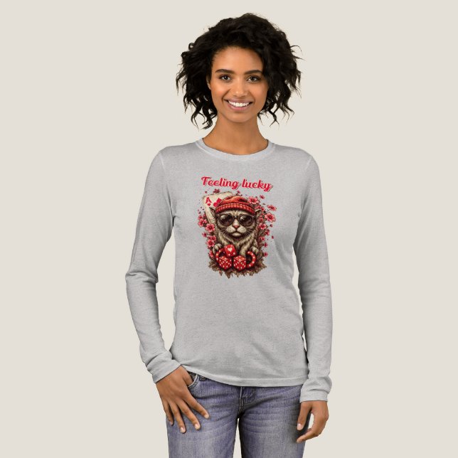 Whimsical Cat Poker Celebration Tri-Blend Shirt (Full Front)