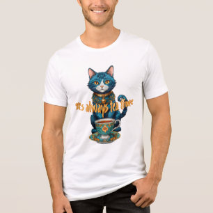 Whimsical Cat Tea Time Illustration T-Shirt Tri-Blend Shirt