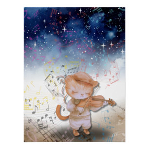Whimsical Cat Violinist Fantasy Art Poster