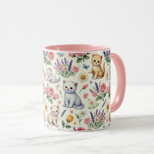 Whimsical Cats and Flowers Mug – Cute Coffee Cup