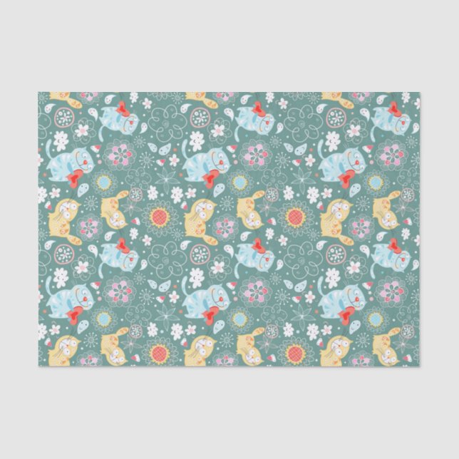 Whimsical cats hearts love tissue paper (Front)