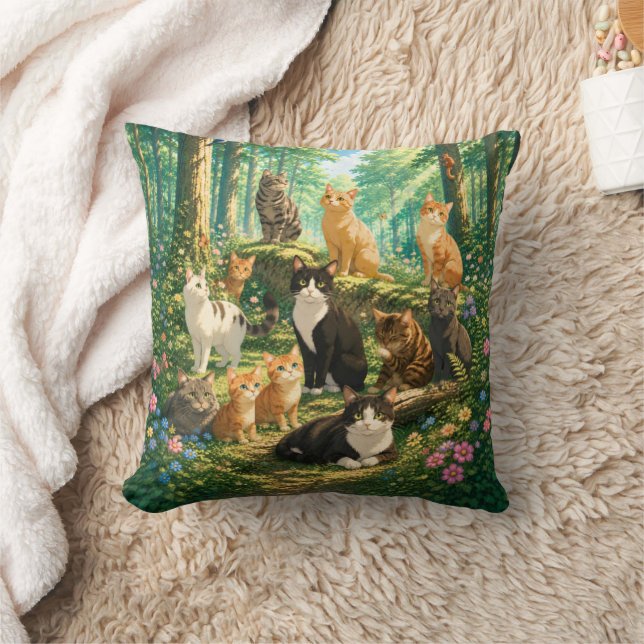 Whimsical Cats in an Enchanted Forest Cushion (Blanket)