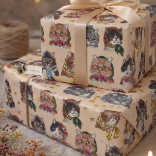 Whimsical Cats in Scarves Playful Birthday Wrapping Paper