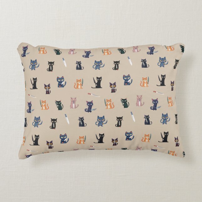 Whimsical Cats & Knives Accent Pillow (Front)