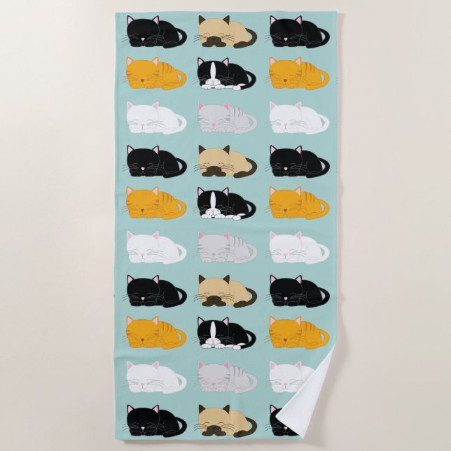 Whimsical Cats Pattern Beach Towel (Front)