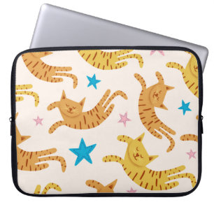 Whimsical Cats & Stars: Kids' Fashion Pattern Laptop Sleeve